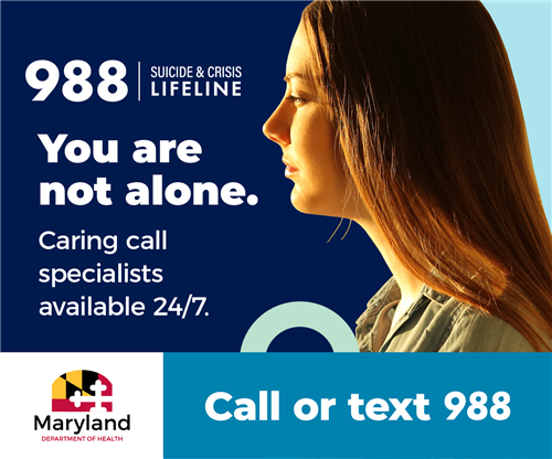 Infographic highlighting the suicide & crisis lifeline. Call or text 9-8-8.